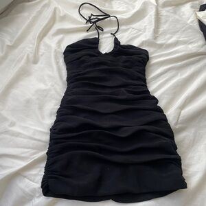 Zara Black Ruched Halter Mini Dress